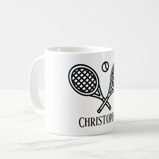 Mug Thème de tennis Nom Monogramme (Devant gauche)