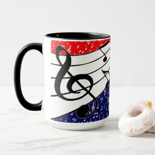 Mug Thème musical rouge blanc et bleu (Avec donut)