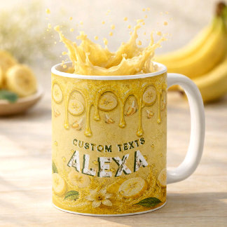 Mug Thème personnalisé de banane de fête rétro jaune