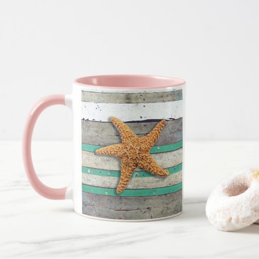 Mug Thème Plage Starfish Mariage Rustique (Avec donut)