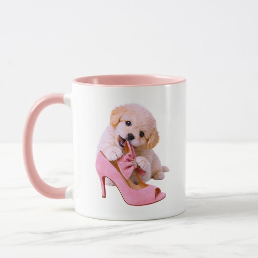 Mug Thème rose chien glamour chiot mignon (Gauche)
