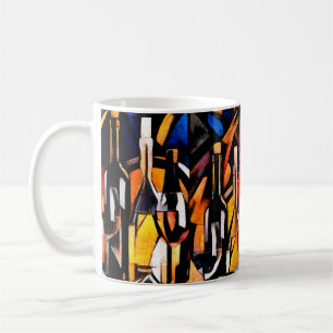 Mug Thèmes du vin dans le style du cubisme. Bouteille