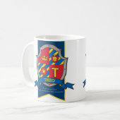 Mug Theo chevalier rouge lettre de lion bleu T nom sig (Devant gauche)