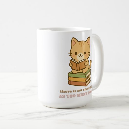 Mug There is no such thing as too many books cat (Devant droit)