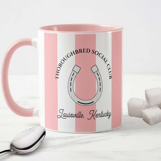 Mug Thoroughbred Social Club Pink Stripes Horseshoe