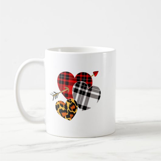 Mug Three Hearts Leopard Buffalo Plaid Valentines Day  (Gauche)