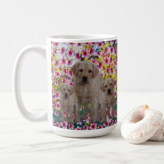 Mug Three Labrador Puppies Oil Painted (Avec donut)