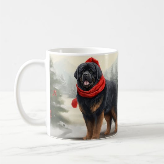 Mug Tibetan Mastiff dans la neige de Noël (Gauche)