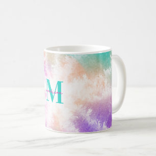 Mug Tie Dye Rose Orange Turquoise Violet Monogramme