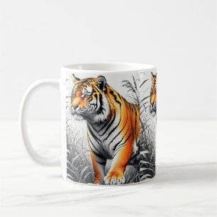 Mug Tiger Art Color Partiel noir blanc dessin