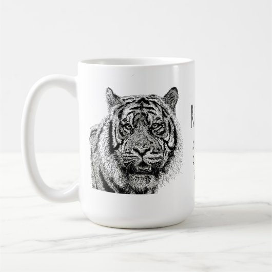 Mug Tiger  Black and White Monogram Saying (Gauche)