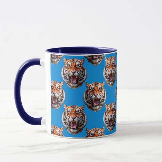 Mug Tiger Head Pattern Design Blue  (Gauche)
