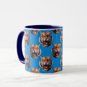 Mug Tiger Head Pattern Design Blue  (Devant gauche)
