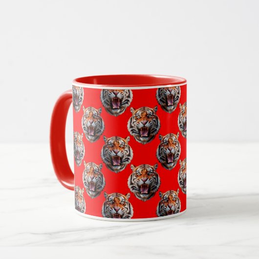 Mug Tiger Head Pattern Design Red (Devant gauche)