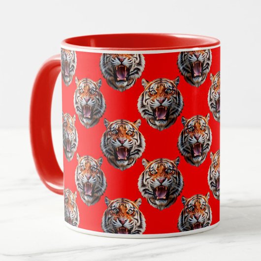 Mug Tiger Head Pattern Design Red