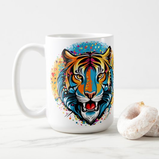 Mug Tiger Head Rainbow colors paint stains (Avec donut)