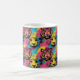 Mug Tiger Pop Art Motif en rose, jaune et bleu