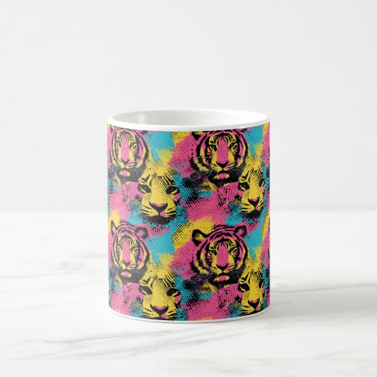 Mug Tiger Pop Art Motif en rose, jaune et bleu (Centre)
