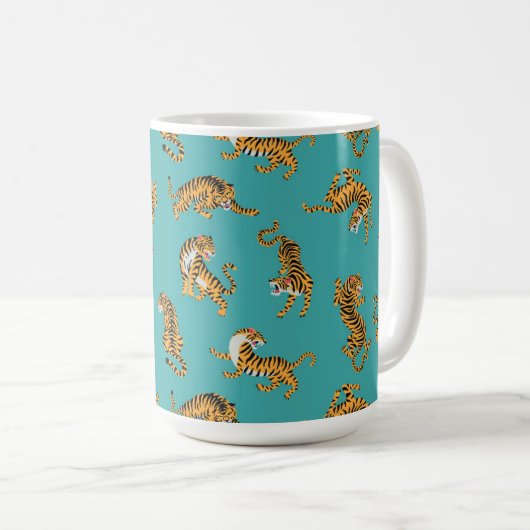 Mug Tiger sur Motif Turquoise (Devant droit)
