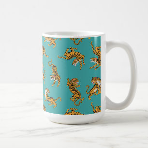 Mug Tiger sur Motif Turquoise