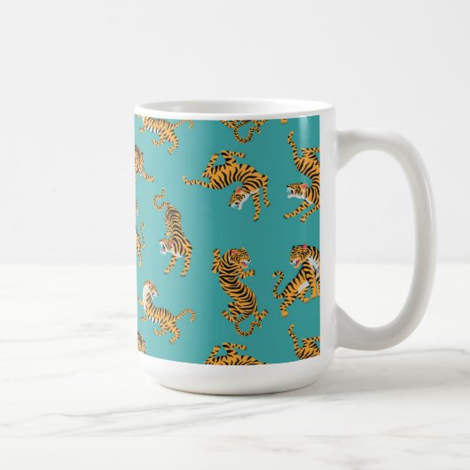 Mug Tiger sur Motif Turquoise (Droite)