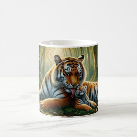Mug Tigers dans une jungle luxuriante peinture aquarel (Centre)