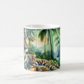 Mug Tigers dans une jungle luxuriante peinture aquarel (Centre)