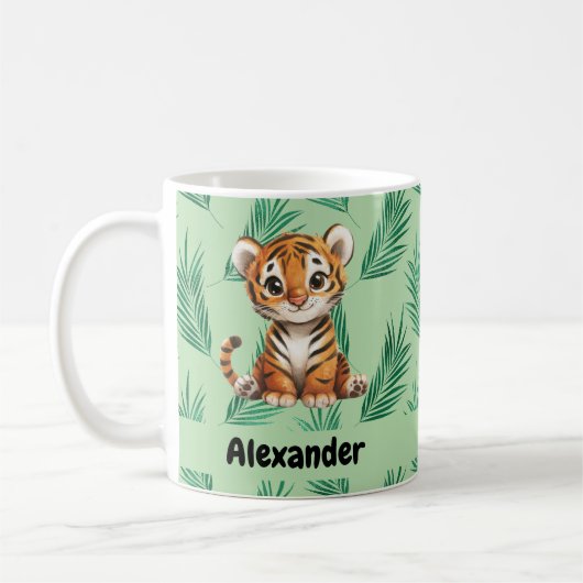 Mug Tigre de dessin mignon sur Feuilles tropicaux (Gauche)