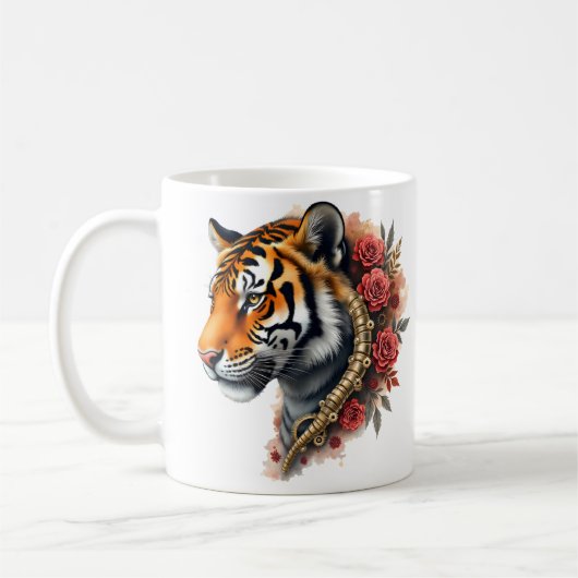 Mug Tigre de Steampunk avec illustration Rose. (Gauche)