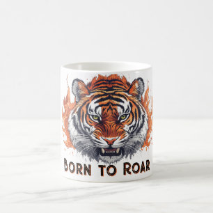 Mug Tigre Féroce avec Flammes - Texte Personnalisable