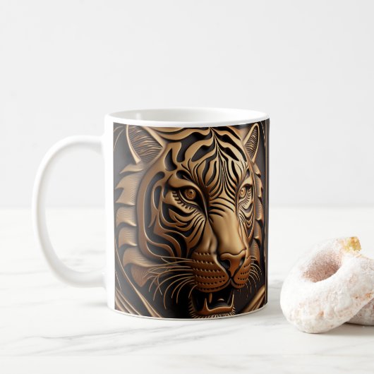 Mug Tigre imprimé en cuir à outils 3D (Avec donut)