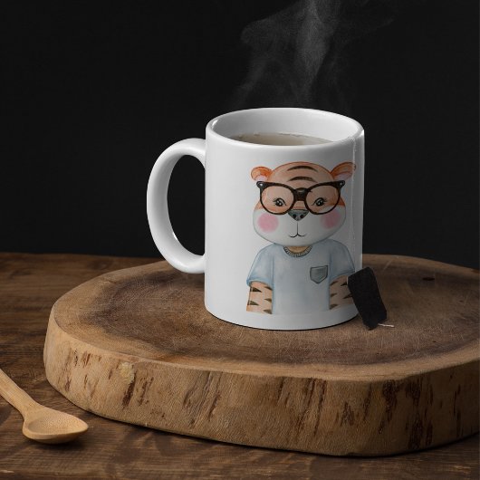 Mug Tigre mignon portant des lunettes Illustration Caf