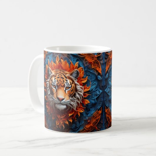 Mug Tigre vif aux motifs floraux (Devant gauche)