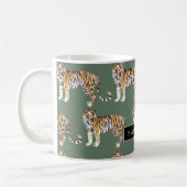 Mug Tigres d'aquarelle verte tropicale Motif avec nom (Gauche)