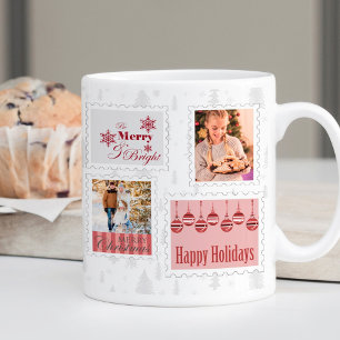 Mug Timbres de Colis Photo Rouge Gris Noël Arbres de P