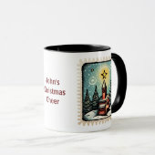 Mug Timbres de Noël Vintage. Nom modifiable. (Devant droit)