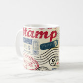 Mug Timbres de poste rétro, collection vintage. (Devant gauche)