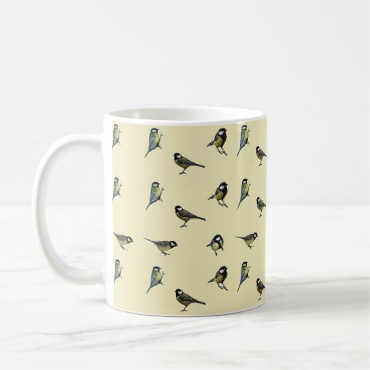 Mug Tiny Garden Birds Pattern on Beige (Gauche)
