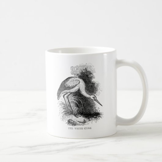 Mug Tirage Vintage d'oiseaux de cigogne blanche (Droite)