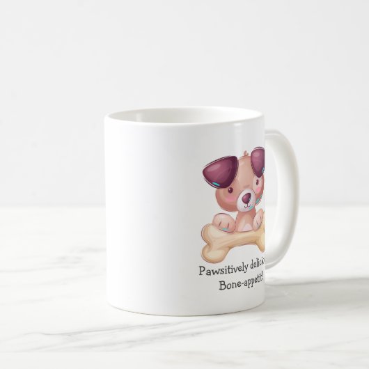 Mug Tiré à la main, mignon chien chiot avec os (Devant droit)