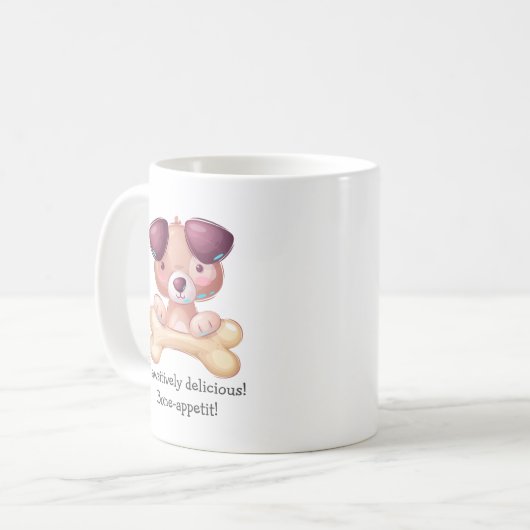 Mug Tiré à la main, mignon chien chiot avec os (Devant gauche)