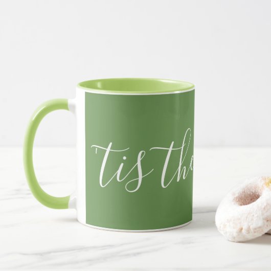 Mug 'Tis Season Script - blanc sur vert (Avec donut)