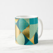 Mug Tissu géométrique vintage, patchwork transparent. (Devant droit)