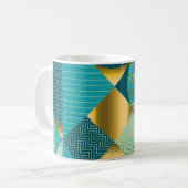 Mug Tissu géométrique vintage, patchwork transparent. (Devant gauche)