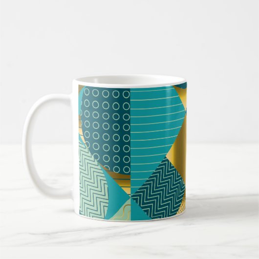 Mug Tissu géométrique vintage, patchwork transparent. (Gauche)