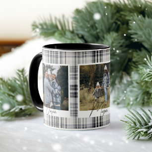 Mug Tissu souple noir et blanc Plaid Photos de famille