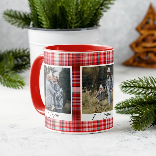 Mug Tissu souple rouge et blanc en plaid Photos de fam