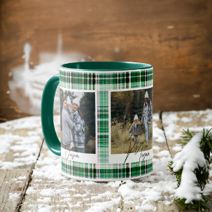 Mug Tissu vert et blanc confortable Photos de famille