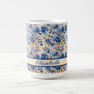 Mug Tissu vintage France Fleurs bleues | Votre nom