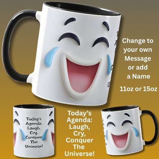 Mug Today's Agenda,  Add Name Message, Expressive Face